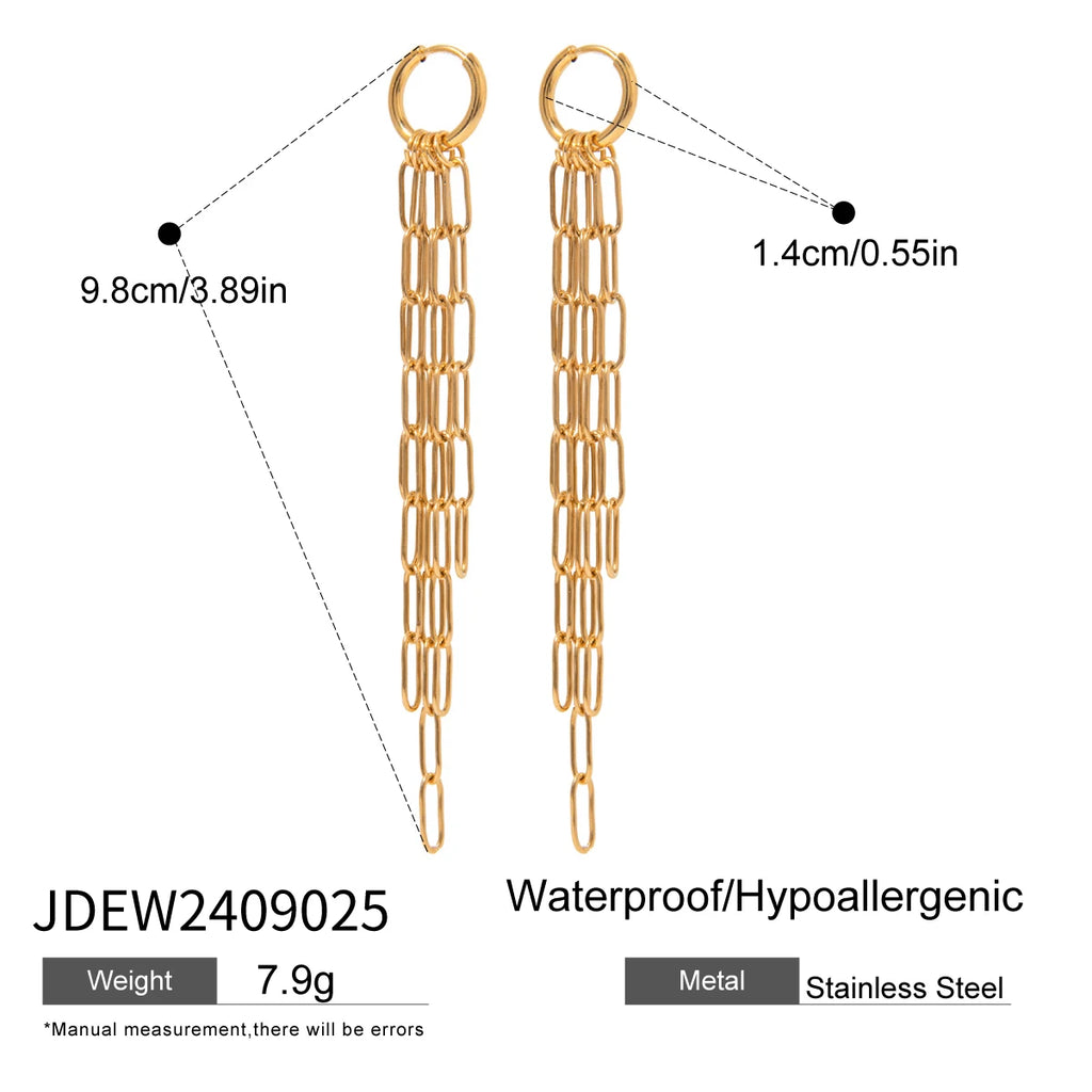 Waterproof 18k Stainless Steel Square Button Hand Tassel Stud Earrings High Quality Fashion Statement Jewelry Women Gala Gift