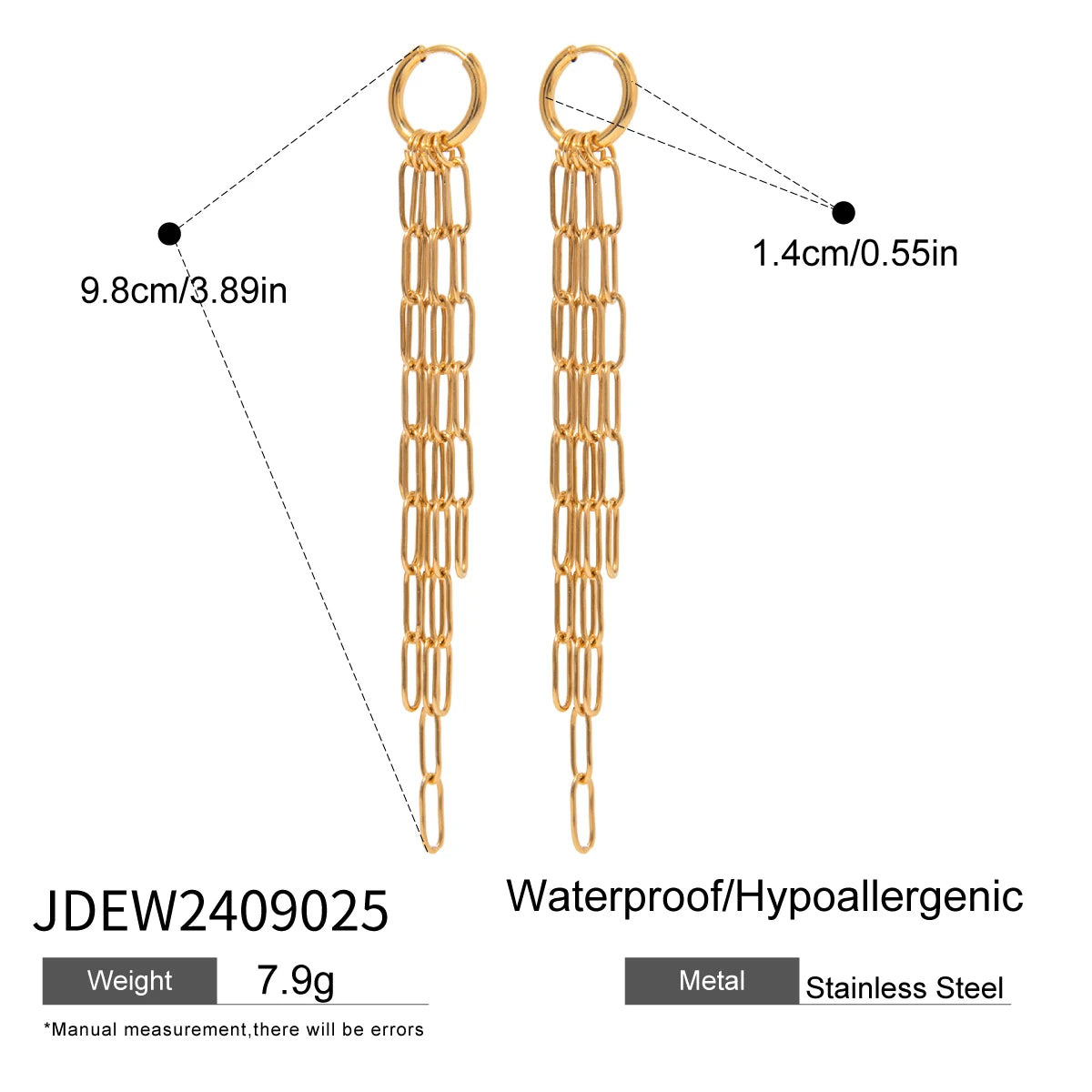 Waterproof 18k Stainless Steel Square Button Hand Tassel Stud Earrings High Quality Fashion Statement Jewelry Women Gala Gift