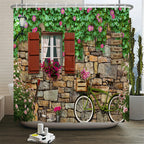 پرده دوش ضدآب چاپ منظره گل فضای باز پلی‌استر 3D نمای خیابان باغ دکوراسیون منزل