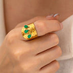 Overdreven natuurlijke stenen ring voor vrouwen vintage onregelmatig ontwerp groene stenen ring roestvrijstalen ring sieraden cadeau anillos