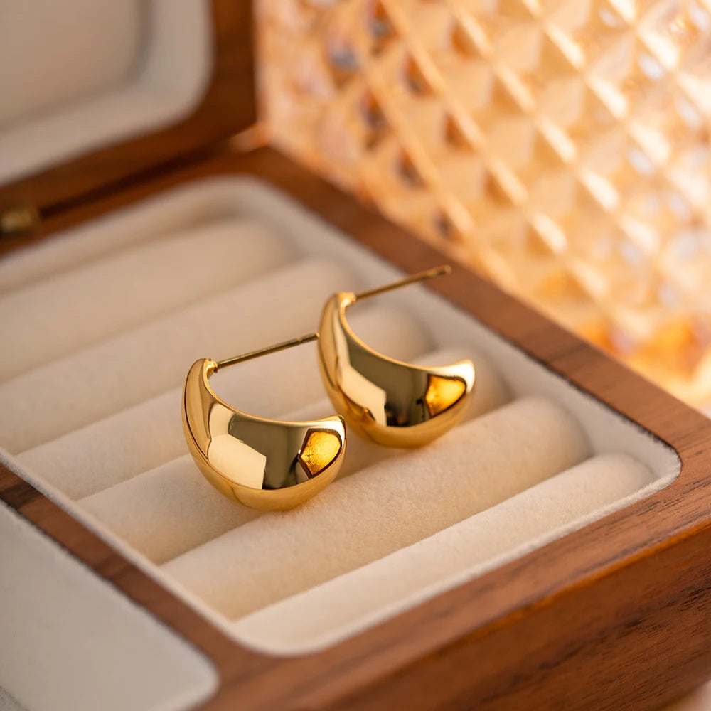 18k forgyldt minimalistisk lys Hyggelig lille bønne hule geometriske øreringe rustfrit stål kvinder rustbeskyttet erklæring smykker