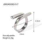 Waterproof 18k Gold Plated Stainless Steel Simple Lines Staggered Opening Ring Stylish Anti Allergic Distinctive Jewelry