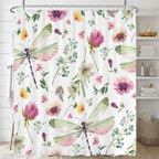 Bathroom Floral Shower Curtain, Retro Flower Farmhouse Flower Plant Butterfly Animal Bohemia, bathtub shower curtain with hooks