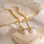 Geometrische 18K vergoldete Paar Quasten-Perlen-Anhänger-Ohrringe aus Edelstahl für Damen, rostfrei, stilvoller Charmschmuck