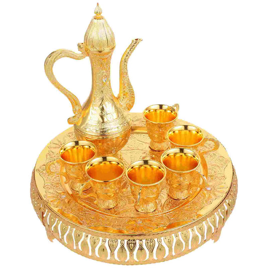 Elegant HIRMA Gold Turkish Tea Set Moroccan Teapot Zinc Alloy Decorated Shot Glasses Durable Home Decor Holiday Gift