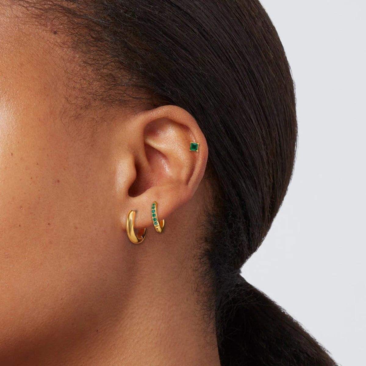 18k rustfrit stål vintage zirkon firkantede øreringe 3 par i ét kort Kvinder Statement Charm Tekstur Rustfri smykker