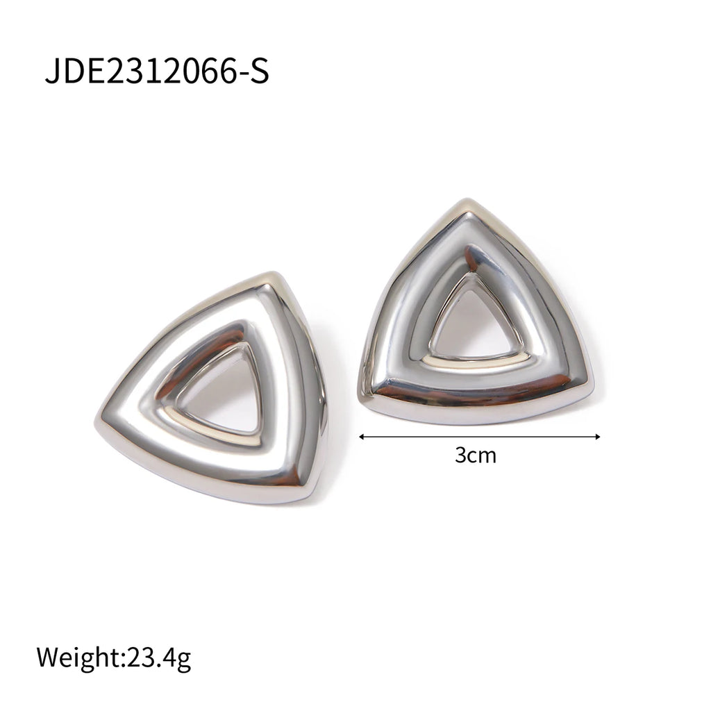 Rustfrit stål Creative 18K forgyldt minimalistisk geometrisk trekantet formede hule øreringe Personlighed Rustfri smykker
