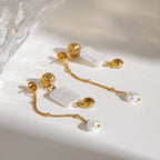 18kゴールドメッキステンレススチールボールスクエアイミテーションパールホワイトジルコンイヤリング女性用アレルギー防止ガラギフトジュエリー