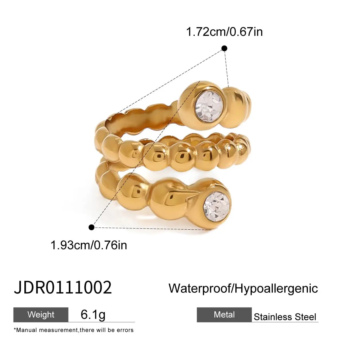 18k Gold Plated Stainless Steel High End Diamond Light Luxury High-end Snake Shaped Ring Prevent Allergy Charm Jewelry