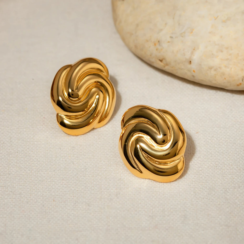 Roestvrijstalen Spiraal Rotatie Vintage Oorknopjes PVD 18k Geplateerd Hoge Kwaliteit Gratis Temperament Charme Sieraden voor Vrouwen