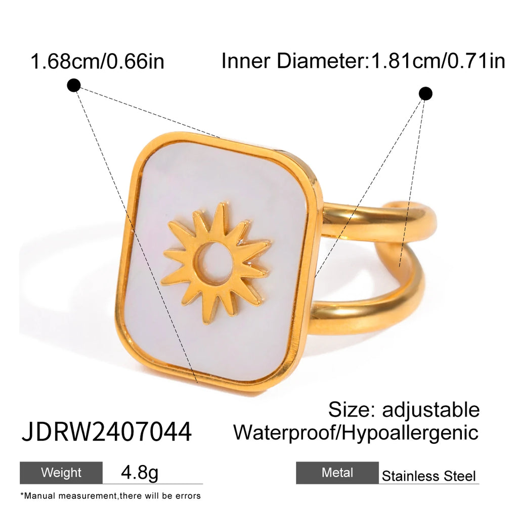 Minimalist 18K Stainless Steel Waterproof Round Shell Hammer Grain Opening Ring Women Anti Allergic Elegant Charm Daily Jewelry