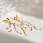 Imitation Pearl 18k Gold Plated Stainless Steel Elegant Smooth Heart-shaped Tassel Earring Women Prevent Allergy Gala Gift