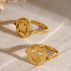 Anillo minimalista reversible redondo con cara sonriente, ligero, acogedor, de acero inoxidable 18k, tamaño 7 para mujer, joyería atractiva e impermeable