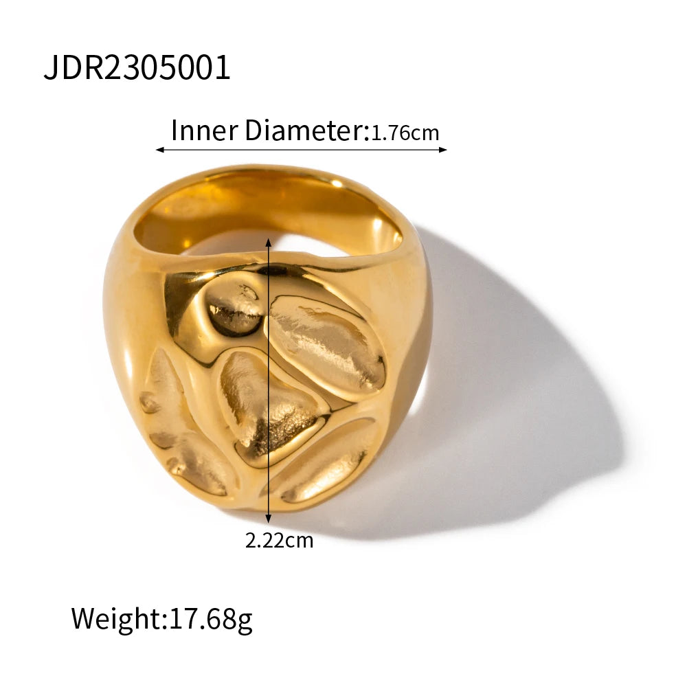 18K vergoldeter Edelstahl geometrisches Hammerkorn Lava-Serie Armband/Ring/Ohrringe hypoallergen luxuriöser Damenschmuck