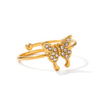 Vintage roestvrijstalen vlinder ingelegde strass open ring eenvoudige creatieve verstelbare sieraden cadeau voor vrouwen Anillos Mujer