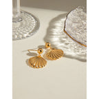 18K forgyldt rustfrit stål Sea Shell Ørering Hængende lille kugle Metaltekstur Vandafvisende Hypoallergen Finpoleret