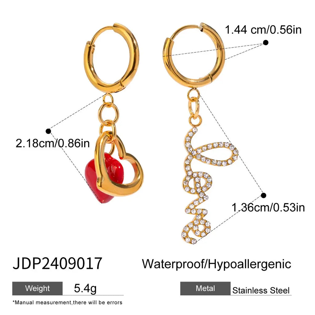 Pendientes colgantes de amor con aceite rojo goteante, chapados en oro de 18K, para mujer, acero inoxidable, antialérgicos, joyería de moda, regalo para gala
