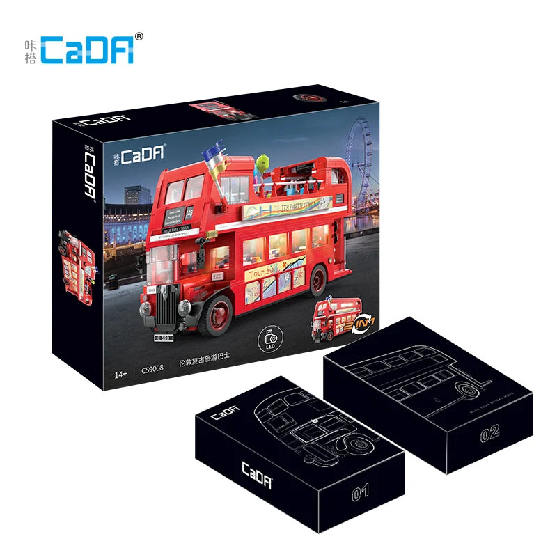 1770 Pcs Cada London Double Deck Bus Building Blocks Red Balloon Light Party City School Technical Car Bricks Toys for Kids Gift