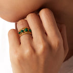Water Proof PVD Gold Plated Stainless Steel Natural Malachite Stone Hollow Adjustable Rings Waterproof anillo acero inoxidable