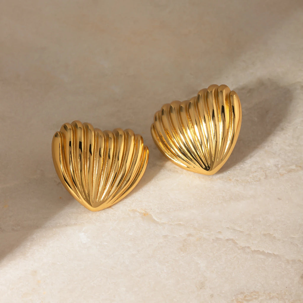 18k Gold Plated Stainless Steel Minimalist Striped Love Heart Earrings Statement Geometric Trendy European Party Jewelry - Grand Goldman
