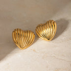 18k Gold Plated Stainless Steel Minimalist Striped Love Heart Earrings Statement Geometric Trendy European Party Jewelry - Grand Goldman