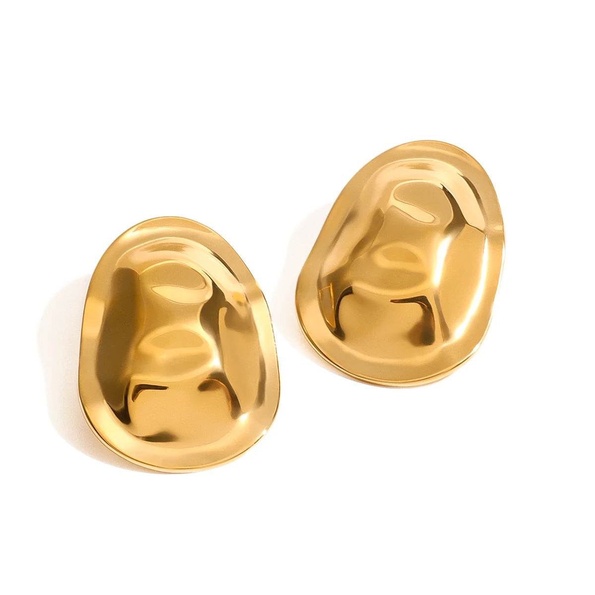 Minimalist 18k Stainless Steel Vintage Irregular Hammer Grain Stud Earrings Women Statement Texture Daily Stylish Jewelry