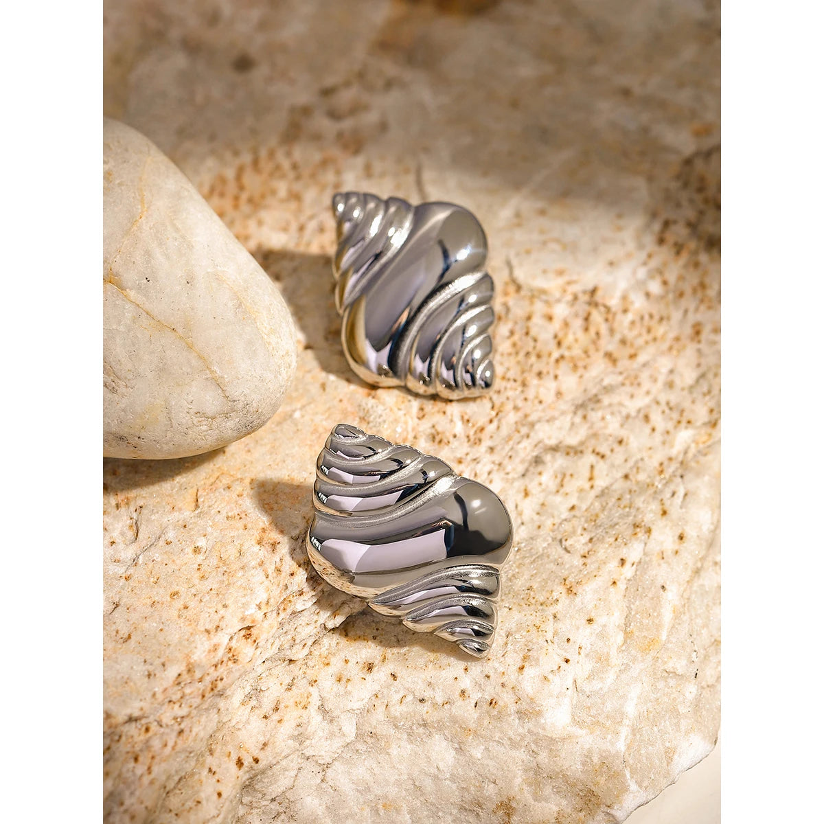 Light Cozy Steel Color Conch/Croissant Shaped Earrings Stainless Steel Statement Metal 18k Gold Plated Waterproof Jewelry Women