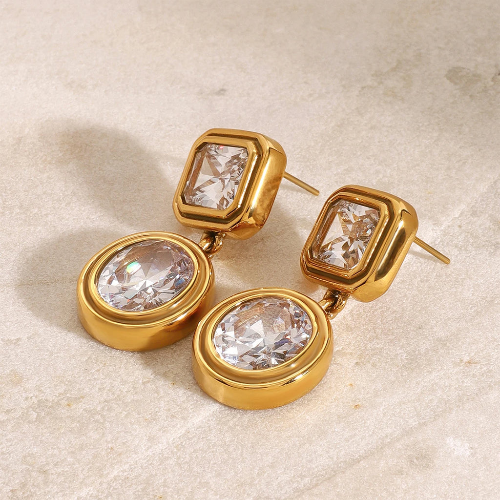 18k forgyldt rustfrit stål High End hvid zirkon geometriske øreringe Forhindrer allergi temperament Mode charmsmykker