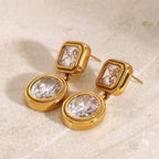 18k forgyldt rustfrit stål High End hvid zirkon geometriske øreringe Forhindrer allergi temperament Mode charmsmykker