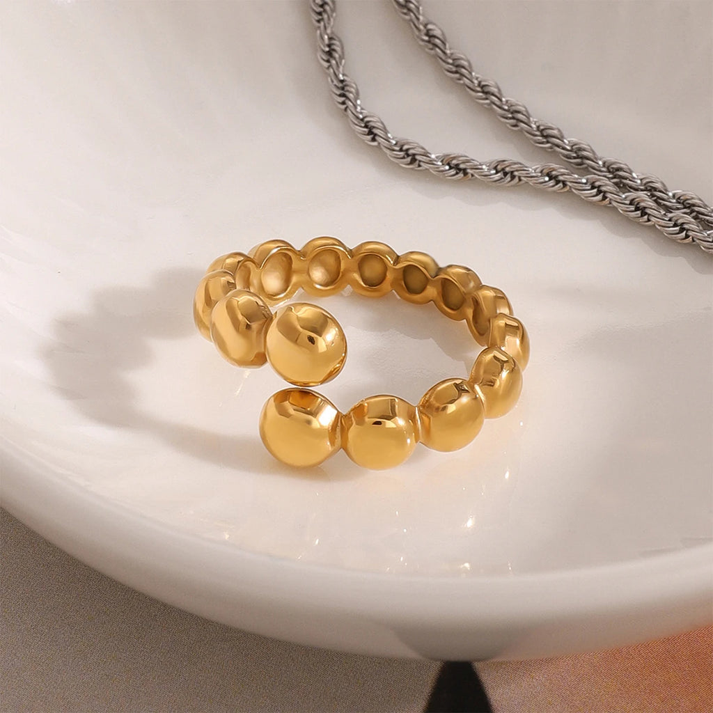 18k vergoldeter Edelstahl Hochwertiger Ins Persönlichkeit Nischenrundperlenring Damen Allergieprävention Charmschmuck Gala Geschenk