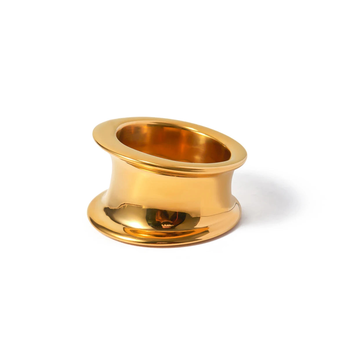 Anillo cerrado liso ancho con protuberancia minimalista de fundición de acero inoxidable y oro de 18k, a prueba de óxido, para mujer, con encanto moderno, elegante y de moda, regalo para gala