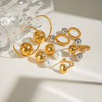 Minimalistische 18k vergoldete glatte Stahlkugel-Serie Ringohrringe aus Edelstahl für Damen, rostfrei, exquisite Schmuck Bijoux