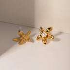 2024 Delicate Stainless Steel 18k Gold Stainless Steel Flower Shaped Earrings Inlay With Pearls Light Cozy Jewelry for Women - Grand Goldman