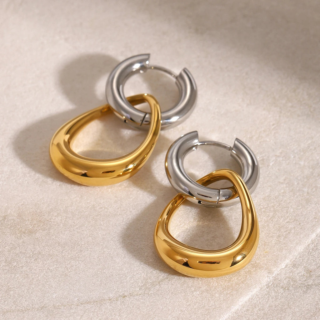 Minimalist 18k Altın Kaplama Paslanmaz Çelik Renk Uyumlu Boş Pendant Daire Şeklinde Küpe Kadın Trendy Charm Takı Bijoux