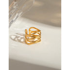 Mode Rustfrit Stål Flerlags Linjer Hul Åben Ring Rustfast 18K PVD-belagt metal Populære smykker Kvinder Bijoux