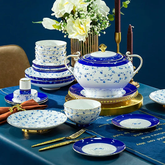 Jingdezhen ceramic tableware, bowl and plate combination set, bone china tableware for household use