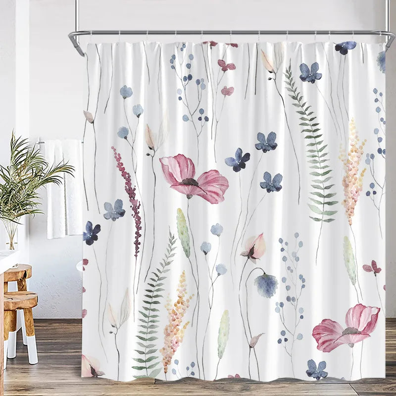 Blue Leaves Shower Curtain Watercolour Plant Eucalyptus Leaf Modern Simple Home Bathroom Decor Fabric Bath Curtains With Hooks