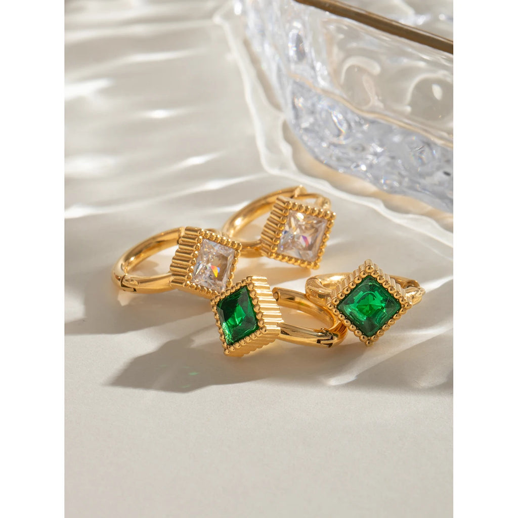 Pendientes de botón cuadrados acanalados de circonia blanca de acero inoxidable 18K Accesorios para mujeres Antialérgicos Joyería de declaración Accesorios