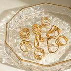 Statement 18K Gold Plated Stainless Steel Multilayer Geometric Irregular Ring Waterproof Fashion Unusual Textured Jewelry