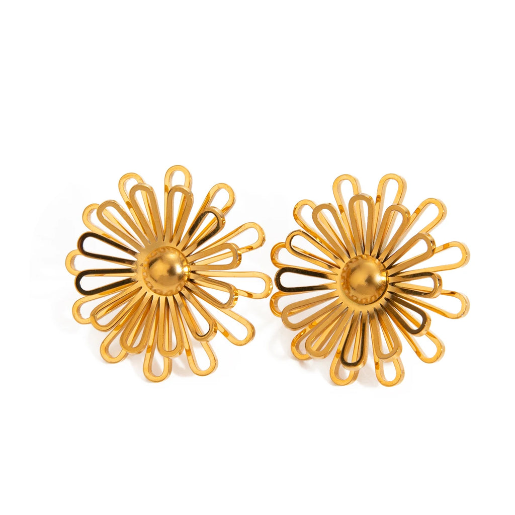 Anti Allergic 18K Gold Plated Hollow-out Overlapping Small Daisy Earrings Stainless Steel Delicate Free Temperament Jewelry