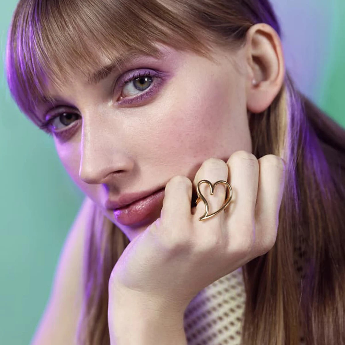 Stainless Steel Smooth Hollow Big Love Heart Ring 18K Gold Plated Rust Proof Free Temperament Charm Jewelry Bijoux for Women