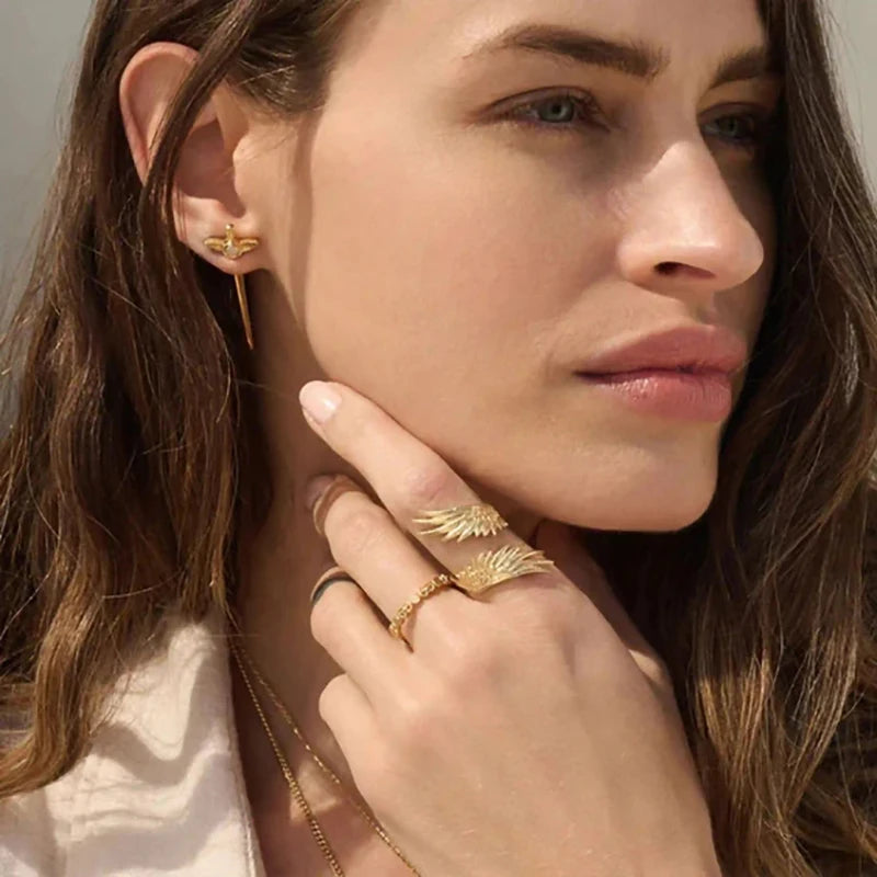 Engelvleugels Niche Retro Creatieve Vredesduif Open Ring Dames Modieus 18K Roestvrij Stalen Bedel Anti Allergische Sieraden Gala Geschenk