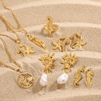 Trendy 18k Stainless Steel Seahorse Shape Ring Necklace Earrings Women Statement Charm Texture Rust Proof Trendy Jewelry Gift