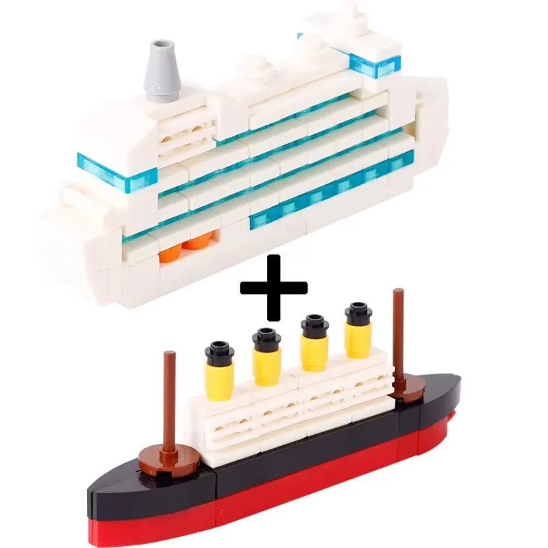DIY Mini Model Bricks Cruise Ship Cargo Ship Submarine Building Blocks Sea Vessel Titanic Boat Scene Matching Kids Children Toys
