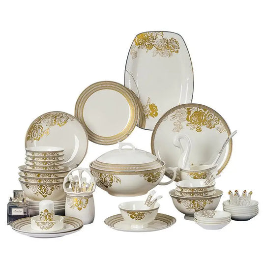 Kitchen Luxury Table Dinner Plates Set Ceramic Cooking Dessert Plate Sets Dinnerware Salad Dishes Platos De Cena Breakfast Set