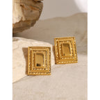 18K PVD Plated Fashion Vintage Rectangle Triple Layered Earrings Stainless Steel Women Prevent Allergy Trendy Daily Jewelry