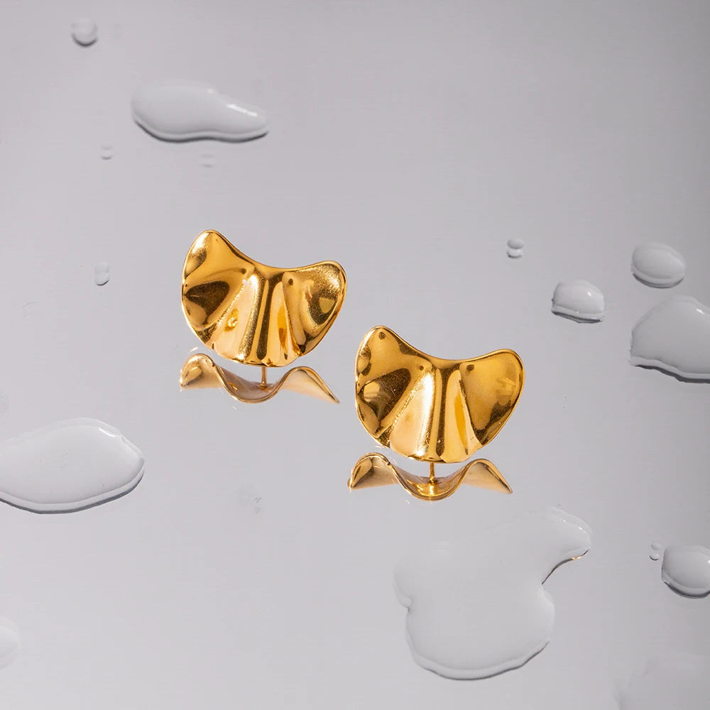Stainless Steel 18k Gold Plated Minimalist Metal Textured Irregular Convex Stud Earrings Waterproof Femme Chic Stylish Jewelry