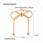 Minimalist Bow Tassel Earrings Open Ring Necklace Combination Jewelry Women Trendy 18K Gold Stainless Steel Daily Wearing