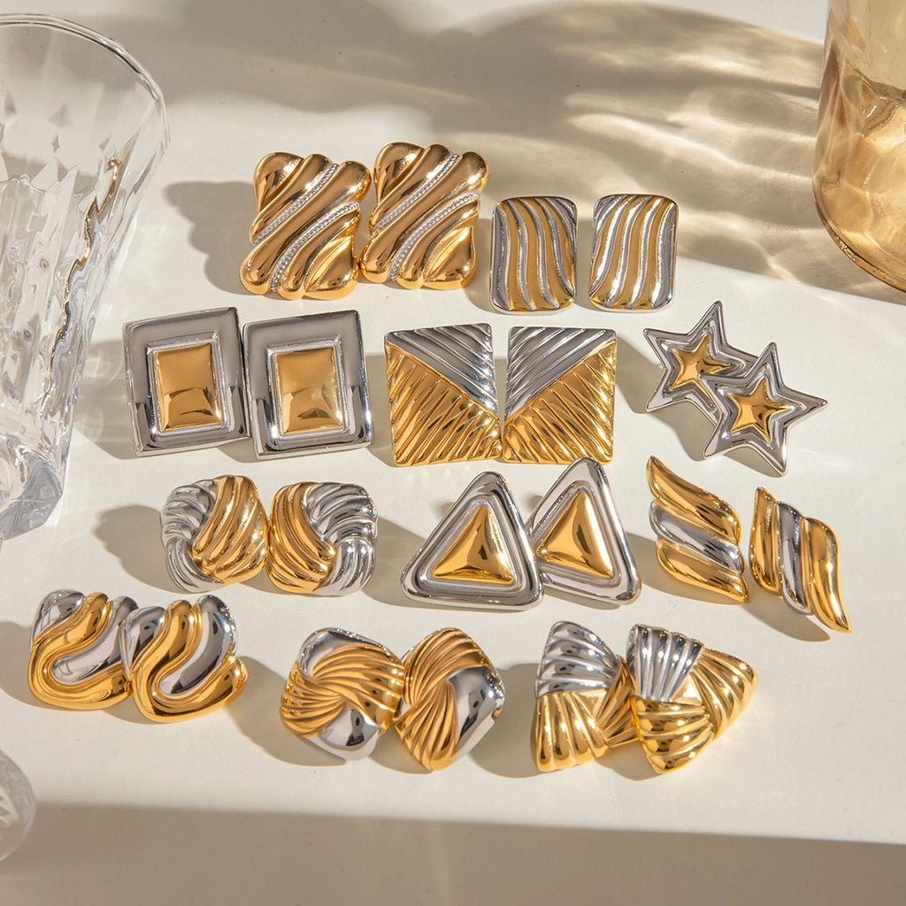 Geometri 18K forgyldt multi-form matchende farve tekstur øreringe blandet ørering Anti allergisk tofarvet statement smykker