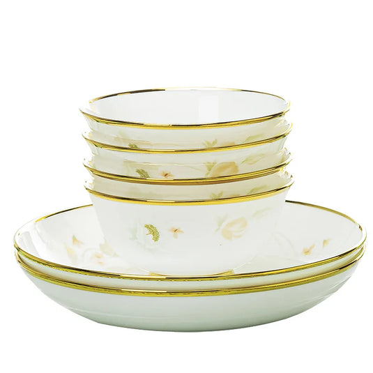 Jingdezhen Ceramic Tableware, Light Luxury Bone Porcelain Tableware Set, Household Bowl and Chopstick Plate Combination